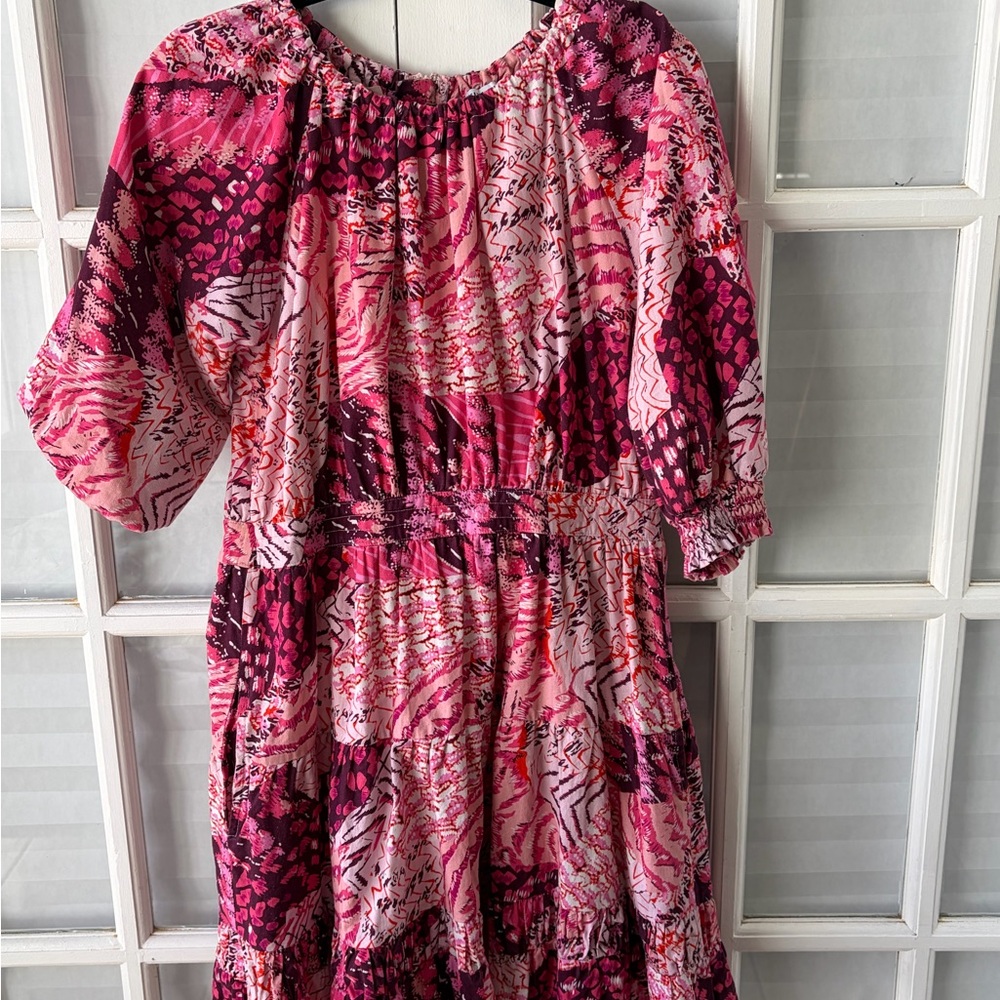 Pink Patterned Midi Dress